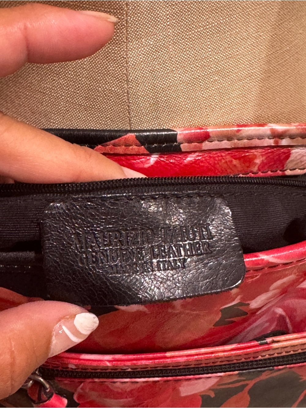 Maurizio Taiuti Black Crossbody with Red Floral Print genuine leather made Italy - Picture 6 of 12